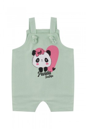 Macacão Jardineira + Body de Bebê Feminino Panda Verde - Pequeno Big Amor