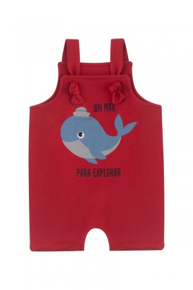 Macacão Jardineira + Body de Bebê Masculino Whale Vermelho - Pequeno Big Amor