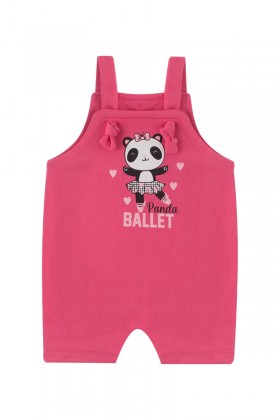 Macacão Jardineira + Body de Bebê Feminino Panda Pink - Pequeno Big Amor