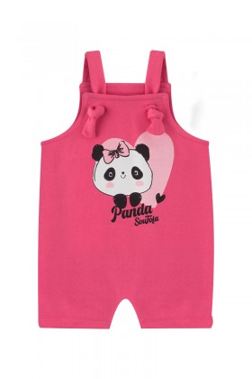 Macacão Jardineira + Body de Bebê Feminino Panda Pink - Pequeno Big Amor