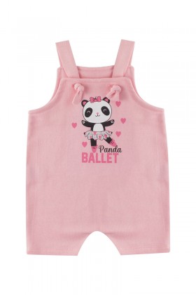 Macacão Jardineira + Body de Bebê Feminino Panda Rosa - Pequeno Big Amor