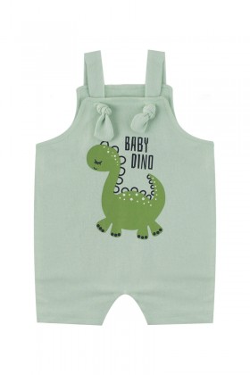 Macacão Jardineira + Body de Bebê Masculino Dino Verde - Pequeno Big Amor