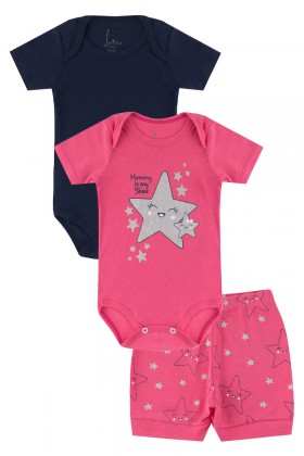Kit Body de Bebê Feminino Estrela Pink - Leninha Baby