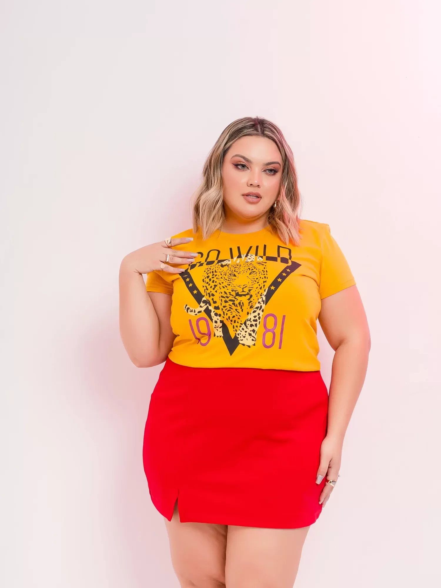 Camiseta Plus Size Feminina de Algodão Estampada Onça