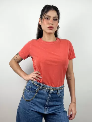 Camiseta Feminina Estonada Lisa Manu Terracota