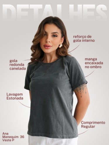 Camiseta Feminina 100% Algodão Estonada Manu Grafite