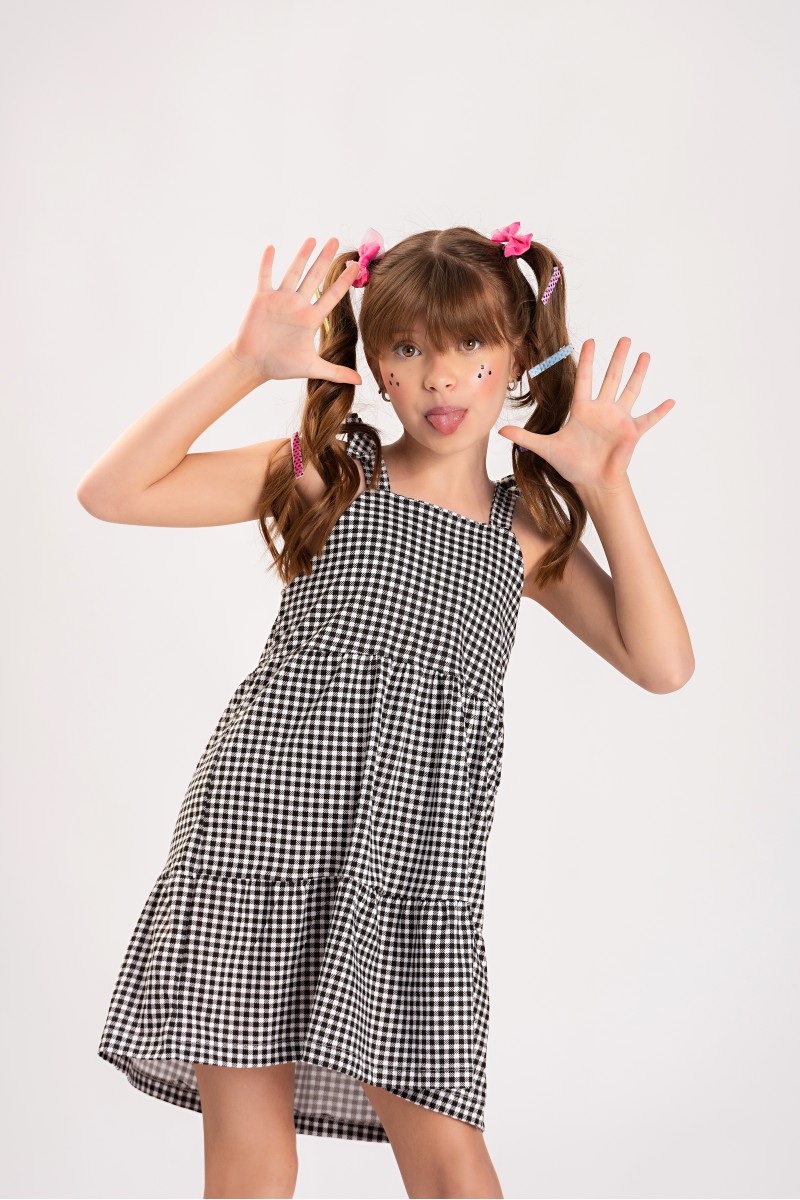Vestido infantil xadrez preto e branco cheap