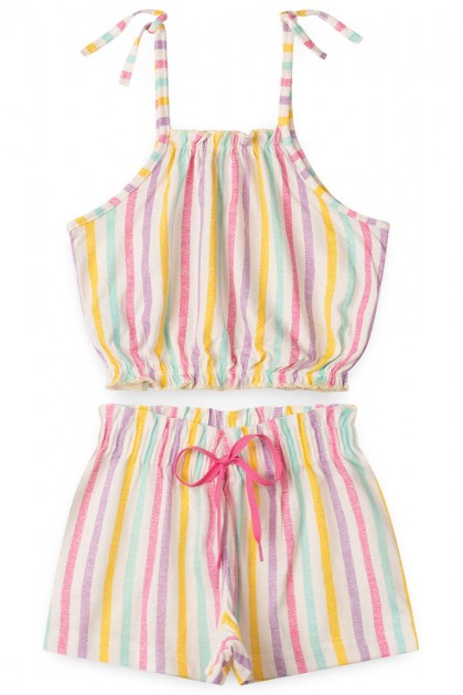 Conjunto Feminino Infantil Listras Off-White