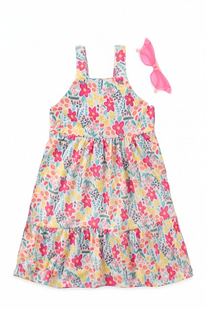 Vestido Feminino Infantil Florido com óculos