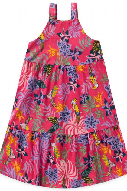Vestido Feminino Infantil Pássaros e Folhas