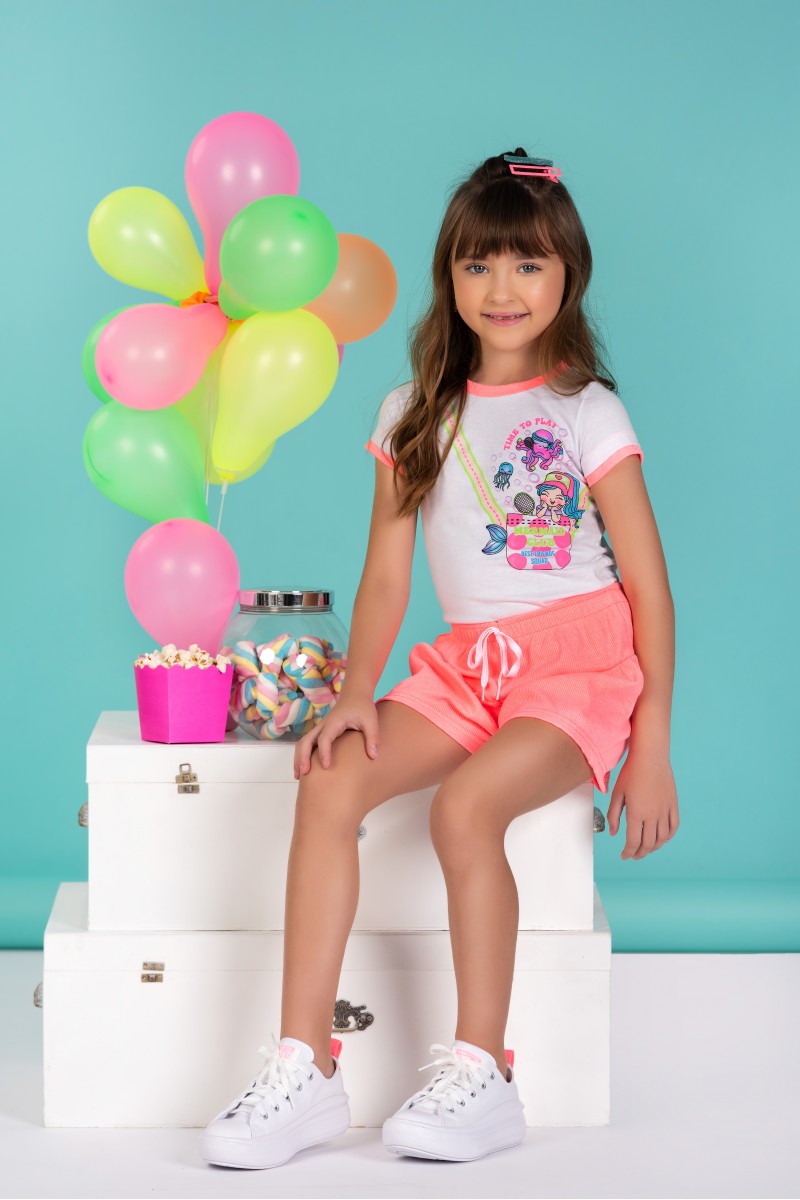 Roupa De Verão Menina Infantil Conjunto Sorvetinho Tam 2 E 3