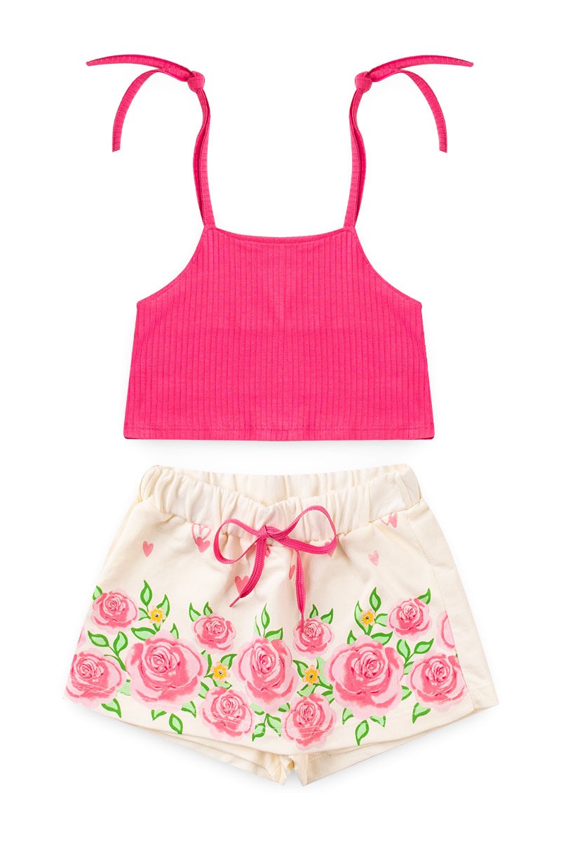 Conjunto Infantil Cropped e Short Cor Rosa Shein