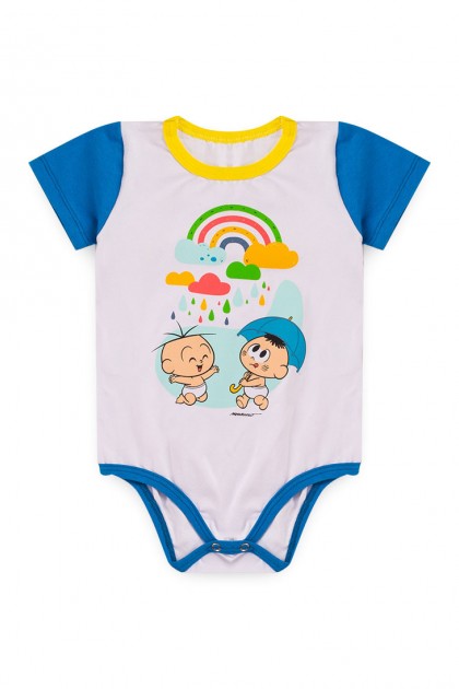 Body Masculino Infantil Cebolinha Cascão Chuva de Cores - Turma da Mônica