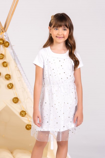 Vestido Infantil Estrelas Douradas