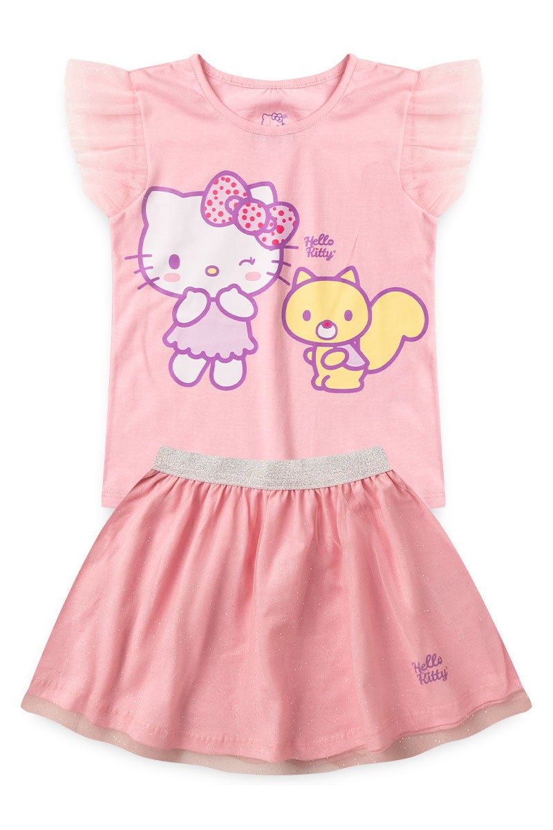 Maio Infantil Hello Kitty Alças Cruzadas Rosa