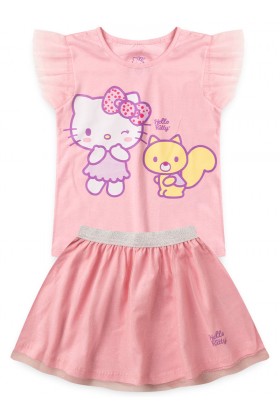 Conjunto Feminino Infantil Tule Rosa - Hello Kitty