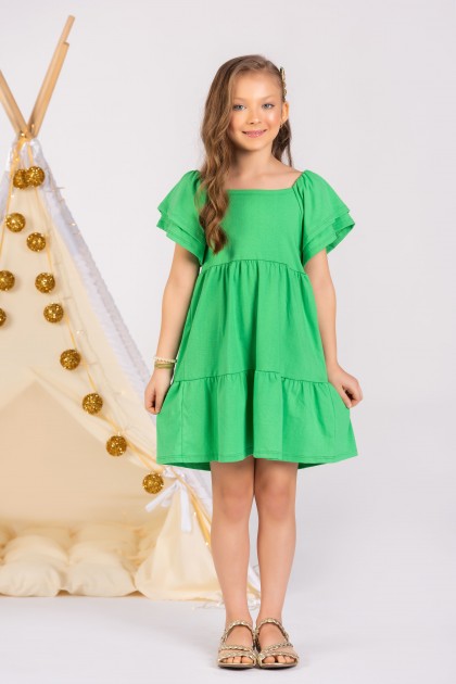 Vestido Feminino Infantil Clássico Manga Dupla