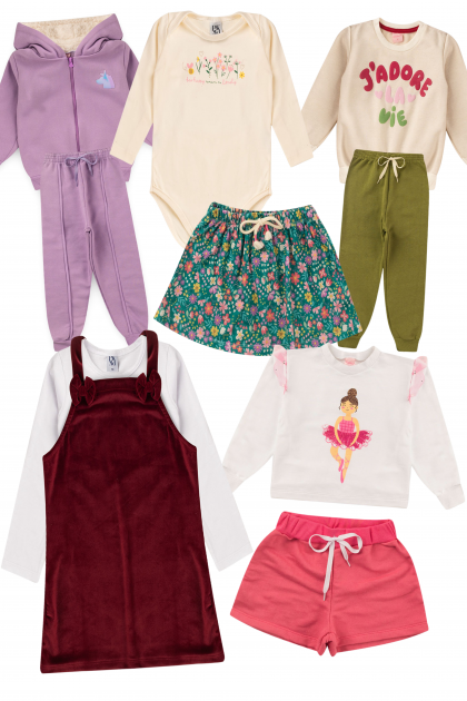 Kit Sortido 10 Peças de Roupas Infantis Menina Bebê Inverno - 5 Casacos + 5 Calças