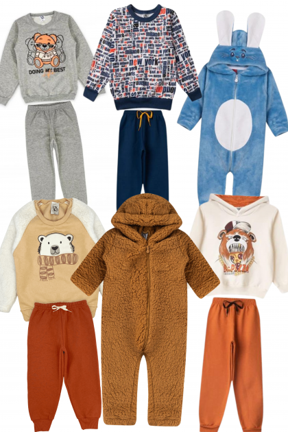 Kit Sortido 12 Peças de Roupas Infantis Menino Bebê Inverno - 6 Casacos + 6 Calças