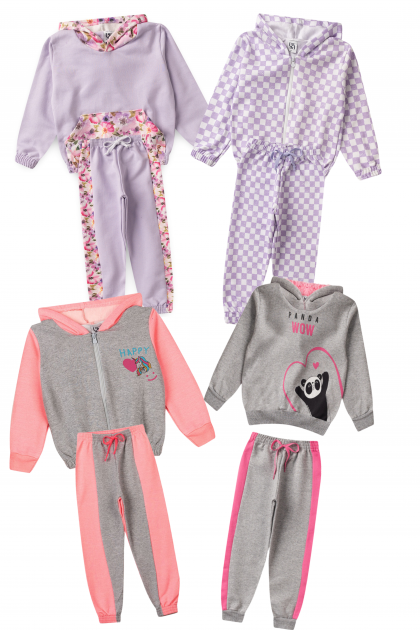 Kit Sortido 8 Peças de Roupas Infantis Feminino Inverno - 4 Casacos + 4 Calças