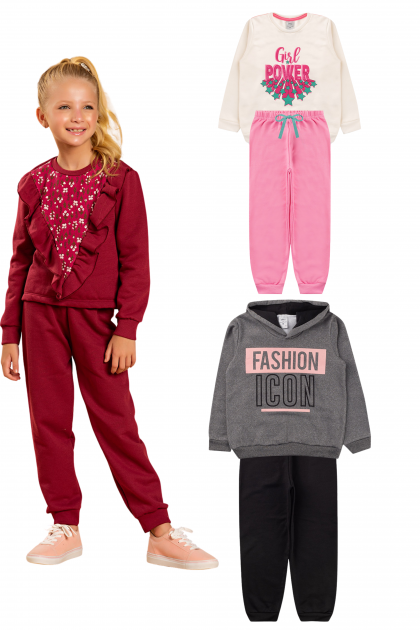 Kit Sortido 2 Peças de Roupas Infantis Feminino Inverno - 1 Casacos + 1 Calças