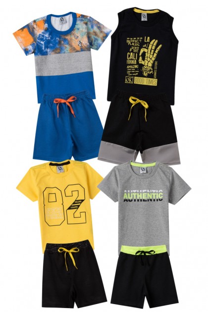 Kit Sortido 8 Peças de Roupas Infantis Menino Bebê Verão- 4 Camisas + 4 Shorts