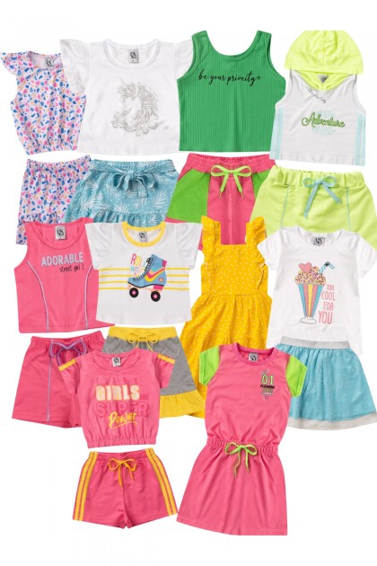 Kit Sortido 20 Peças de Roupas Infantil Menina Bebê Verão- 10 Camisas + 10 Shorts