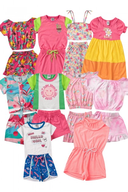 Kit Sortido 20 Peças de Roupas Infantil Menina Bebê Verão- 10 Camisas + 10 Shorts