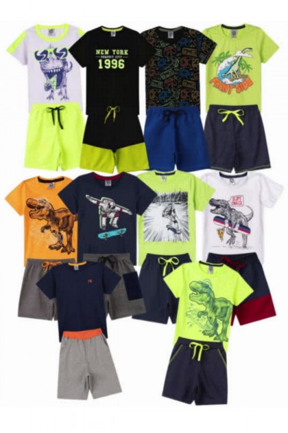 Kit Sortido 20 Peças de Roupas Infantis Masculino Verão - 10 Camisas + 10 Shorts