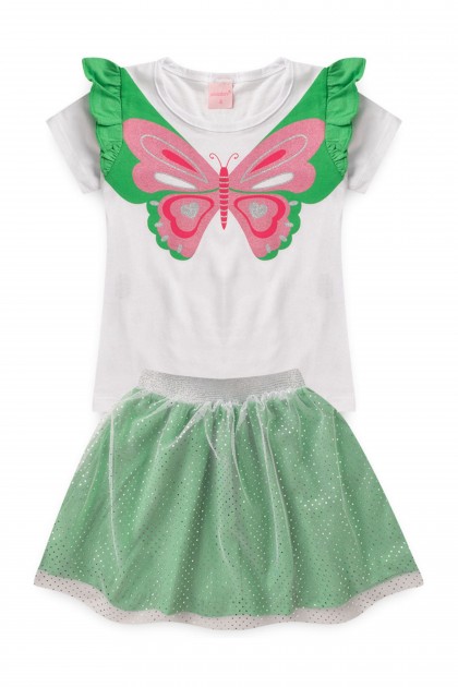 Conjunto Infantil Feminino Borboleta de Glitter Branco