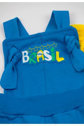 Conjunto Jardineira Moletinho e Body Canelado - Copa do Mundo - Ame Kids