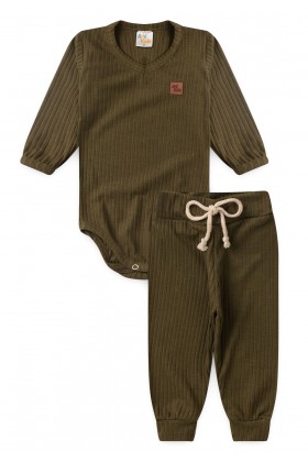 Conjunto Body Canelado Menino - Verde - Ame Kids