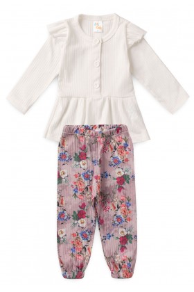 Conjunto Bata e Calça Canelado Bebê - Off-White - Ame Kids