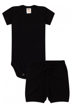 Conjunto Canelado Light Curto - Preto - Ame Kids