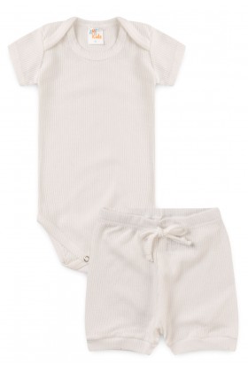 Conjunto Canelado Light Curto - Off-White - Ame Kids