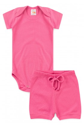 Conjunto Canelado Light Curto - Rosa Barbie - Ame Kids