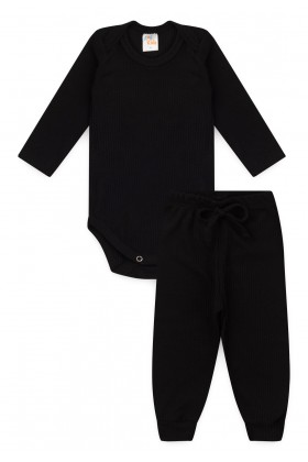 Conjunto Canelado Light Longo - Preto - Ame Kids