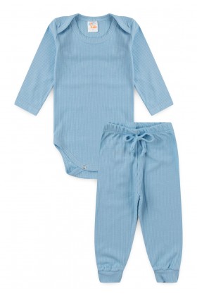 Conjunto Canelado Light Longo - Azul Bebê - Ame Kids