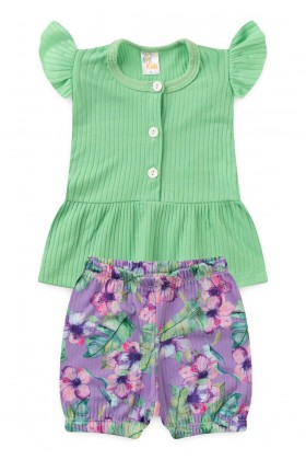 Conjunto Bata Shorts Verão Canelado Bebê - Verdinho - Ame Kids