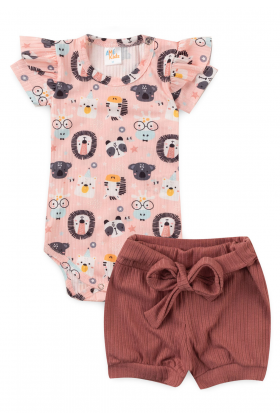 Conjunto Body Canelado Curto Menina - Safari Conjuntinho - Ame Kids