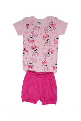 Conjunto Pijama Curto - Ursinho Rosa