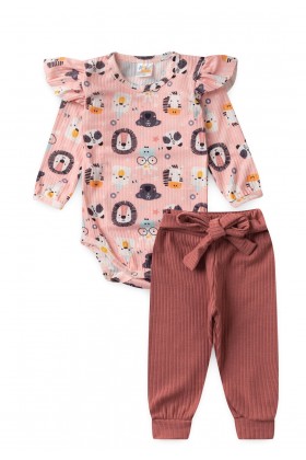 Conjunto Body Canelado Menina - Safari Conjuntinho - Ame Kids