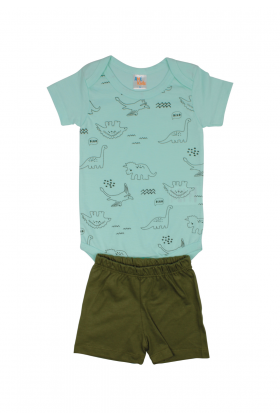 Conjunto Pijama Curto - Dinossauro Verde