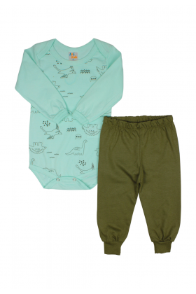 Conjunto Pijama Longo - Dinossauro Verde