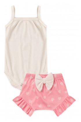 Conjunto Body Alcinha Canelado Curto Menina - Rosa Bebê - Ame Kids