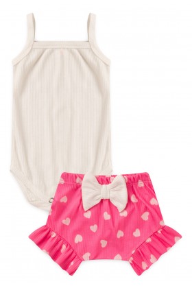 Conjunto Body Alcinha Canelado Curto Menina - Rosa Barbie - Ame Kids