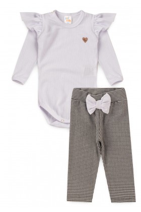 Conjunto Body e Calça Pied de Poule - Branco - Ame Kids