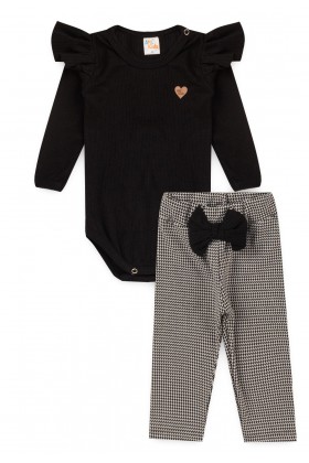 Conjunto Body e Calça Pied de Poule - Preto - Ame Kids