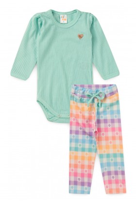 Conjunto Body e Calça Canelado - Xadrez Tie Dye - Ame Kids