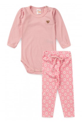 Conjunto Body e Calça Canelado - Xadrez Rosa - Ame Kids